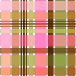 Modern Preppy Gingham // Pink, Green, Brown, White // V3 // Medium Small Scale - 800 DPI