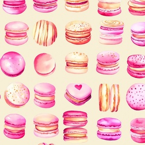 French Macaron Pink Pastel Watercolor Pattern On Yellow