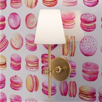 French Macaron Pink Pastel Watercolor Pattern On White