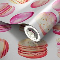 French Macaron Pink Pastel Watercolor Pattern On White