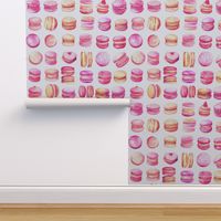 French Macaron Pink Pastel Watercolor Pattern On White