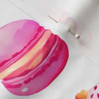 French Macaron Pink Pastel Watercolor Pattern On White