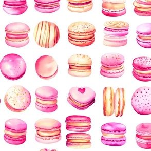 French Macaron Pink Pastel Watercolor Pattern On White