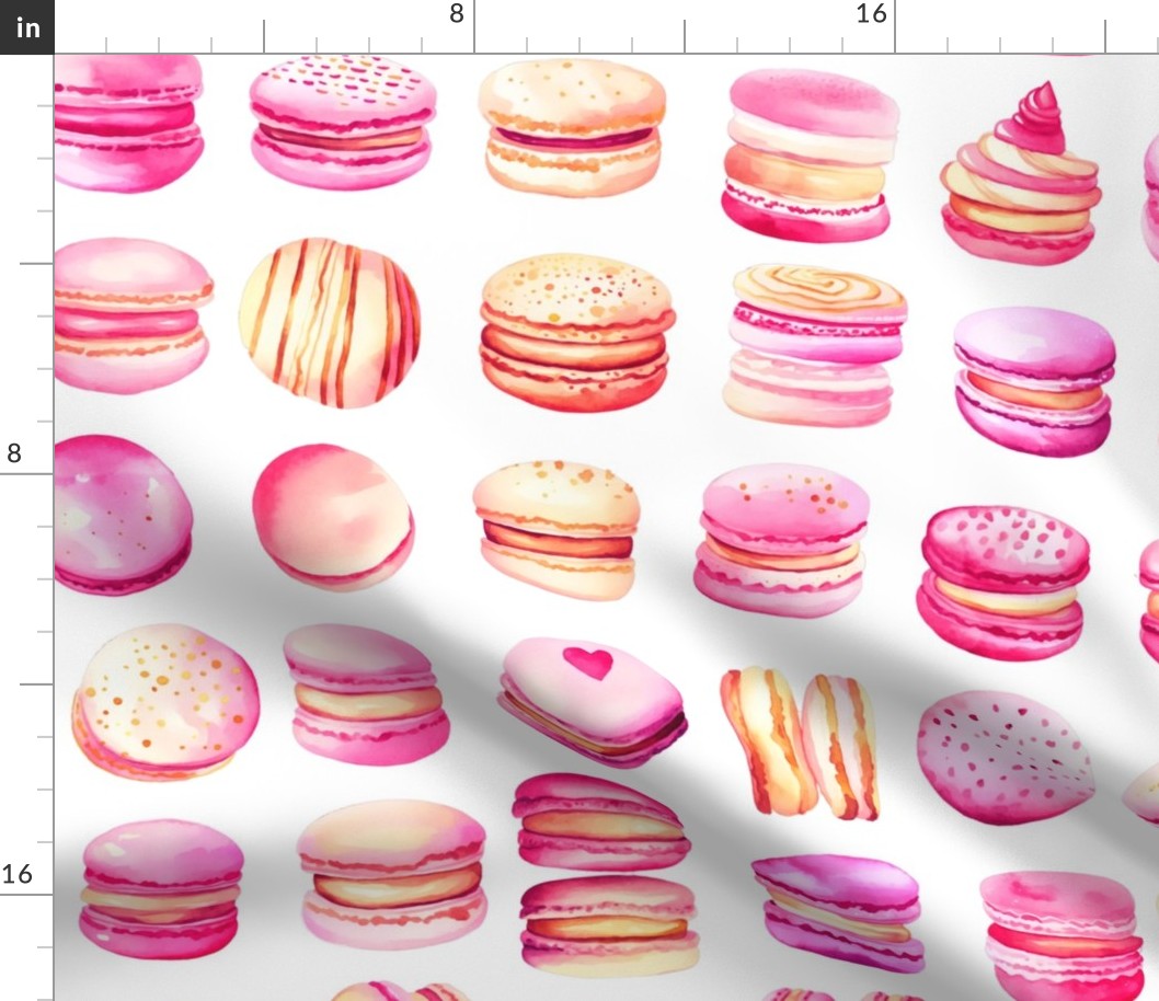 French Macaron Pink Pastel Watercolor Pattern On White