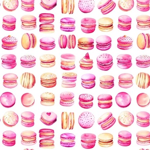 French Macaron Pink Pastel Watercolor Pattern On White Smaller Scale