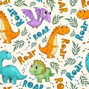 Watercolor Dinosaurs Happy and Roaring