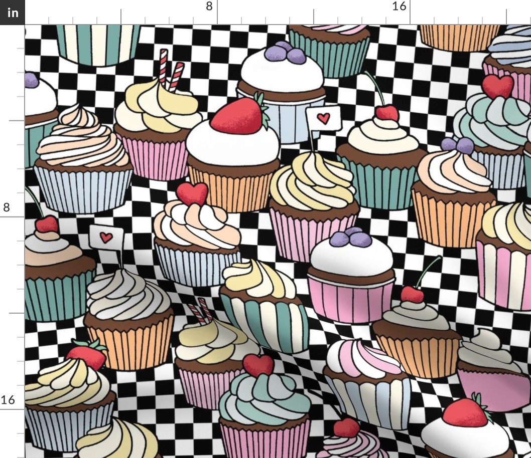 Cupcakes on checkerboard