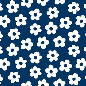 FS White Retro Daisy Flowers on Admiral Navy