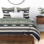 Southwestern Desert Serape Blanket: Horizontal Stripes in Dark Green/Black L