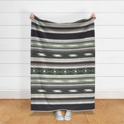 Southwestern Desert Serape Blanket: Horizontal Stripes in Dark Green/Black L