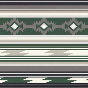 Southwestern Desert Serape Blanket: Horizontal Stripes in Dark Green/Black L