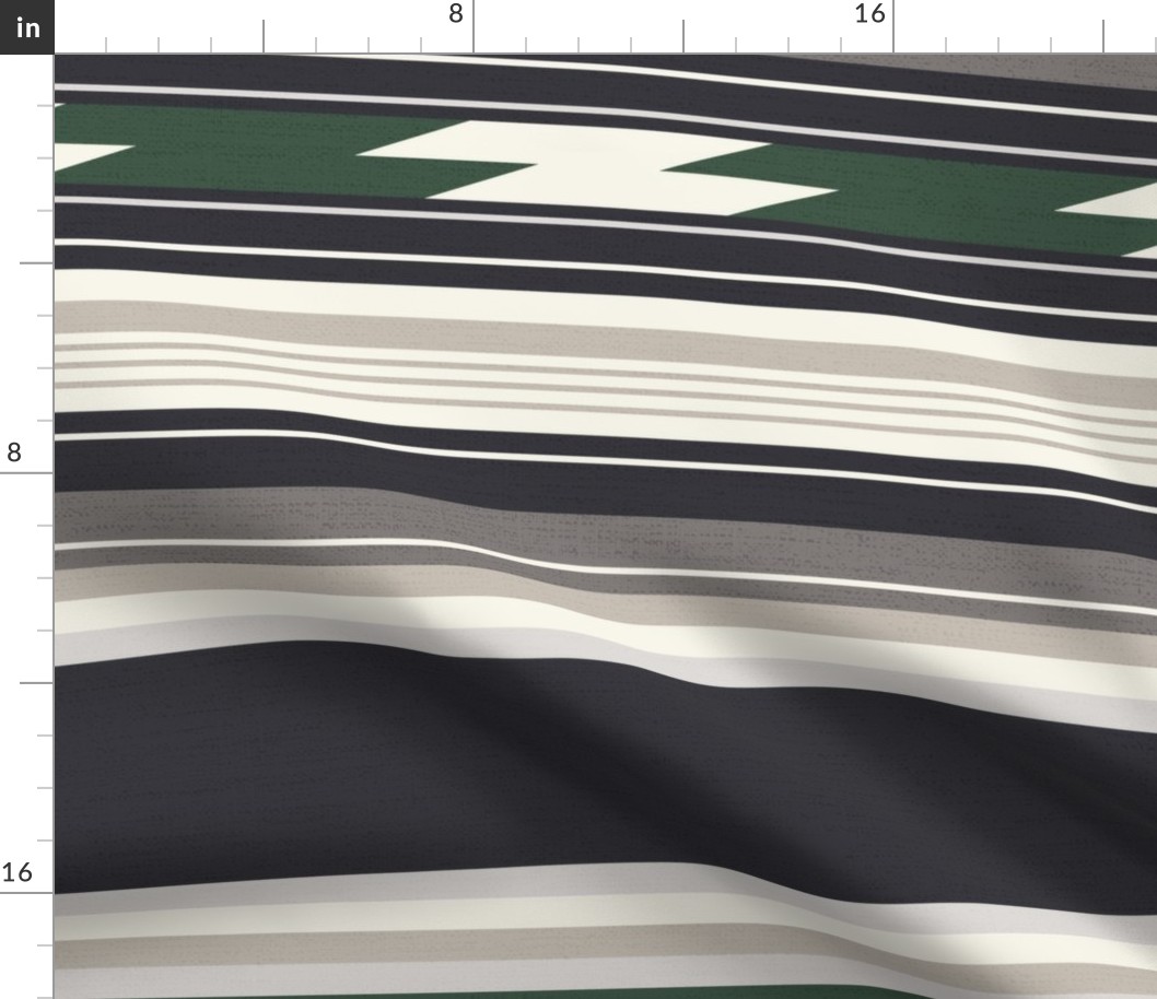 Southwestern Desert Serape Blanket: Horizontal Stripes in Dark Green/Black L