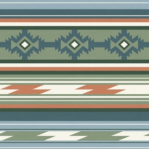 Southwestern Desert Serape Blanket: Horizontal Stripes in Blue/Green L