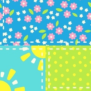Patchwork Summer in Pink Green Blue & Yellow (Large Scale)