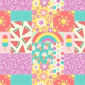 Patchwork Summer in Red Purple Aqua & Yellow (Small Scale)