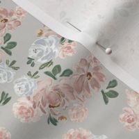 Small - Adela Peachy Florals 01- Light Grey - Faded