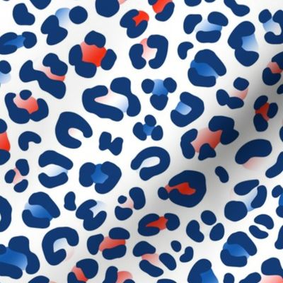 July 4th Red White and Blue Leopard Print on White (Medium Scale)