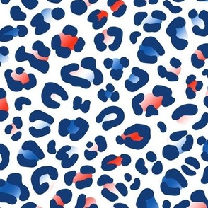 July 4th Red White and Blue Leopard Print on White (Medium Scale)