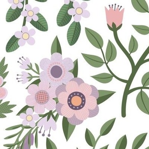 Summer lavender and daisies - pink and lilac on white - large scale by Cecca Designs