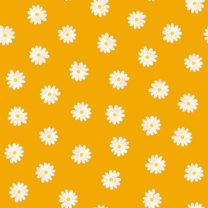 Tossed Daisy on Yellow Background