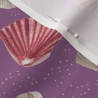 (s) Trip to the beach - shells and nacre on a shiny sand shore texture on middle purple Rhinestone