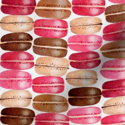 Pink and brown watercolor macarons