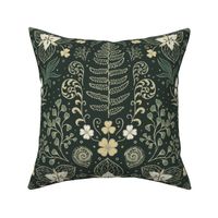 Wildwood flora.  Forest biome. Botanical damask  - Earthy green-Sage green -Large scale