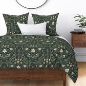 Wildwood flora.  Forest biome. Botanical damask  - Earthy green-Sage green -Large scale