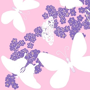 White butterflies on pink