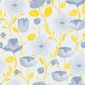 yellow and blue watercolor florals