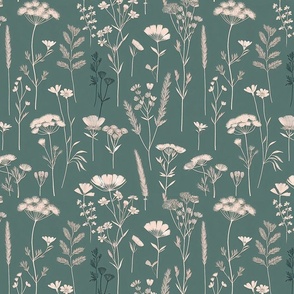 Wild Grasses Motif On Slate Blue