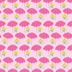 Pink Umbrellas and Yellow Flowers from Raindrops for Baby Shower Pattern Design.