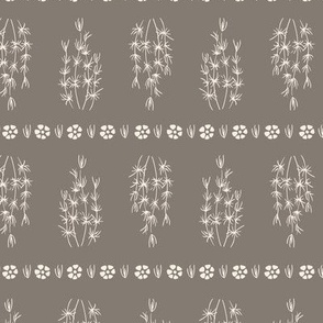 Vintage seagrass in vertical lines - white on pastel dark brown background