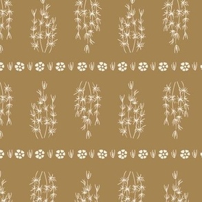 Vintage seagrass in vertical lines - white on honey yellow background