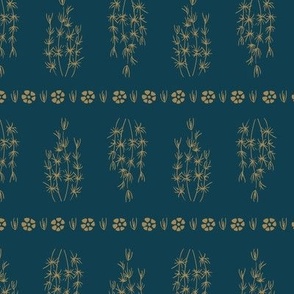Vintage seagrass in vertical lines - honey yellow on dark blue background