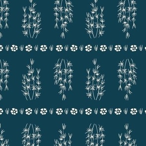 Vintage seagrass in vertical lines - white on dark blue background