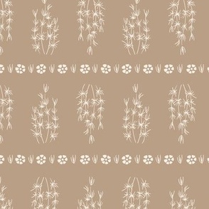 Vintage seagrass in vertical lines - white on pastel brown background