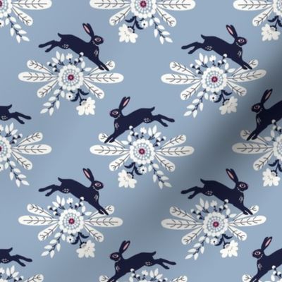 Bunny on Blue Floral