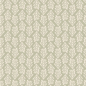 Seagrass  brunches in vertical lines - beige on pastel olive green background