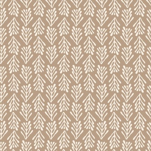 Seagrass  brunches in vertical lines - white on pastel brown background