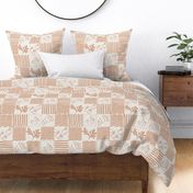 MID SCALE RESORT CONVERSATIONAL TREAT YOURSELF BRUNCH CROISSANT, FRUIT PATCHWORK TILE CHECKERBOARD MIXED PATTERNS-NEUTRAL SAND APRICOT AND WHITE