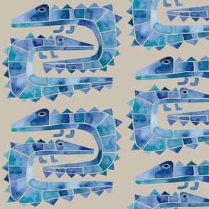 Modern Wild | Watercolor Crocodile | Blue and Sand