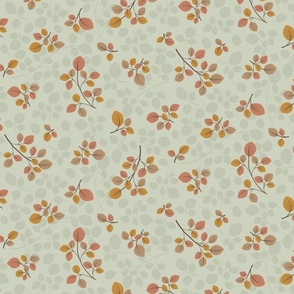 Tossed Three Leaves Branches in fall colors on a cream background ( medium scale ).