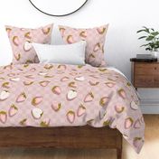 (L) Pineberry Picnic Pink Strawberries on Soft Pink Checkerboard Blanket