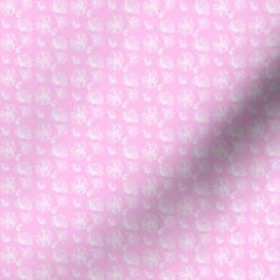 1:12 scale hand drawn white flowers on pink for dollhouse fabric, wallpaper, and small scale  miniature decor