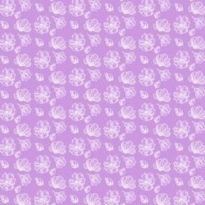 1:12 scale hand drawn white flowers on purple for dollhouse  fabric, wallpaper, and small scale miniature decor