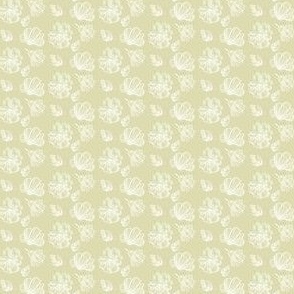 1:12 scale hand drawn white flowers on yellow for dollhouse fabric, wallpaper,  and small scale miniature decor