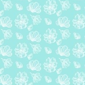 1:6 scale white flowers on teal for dollhouse and miniature decor