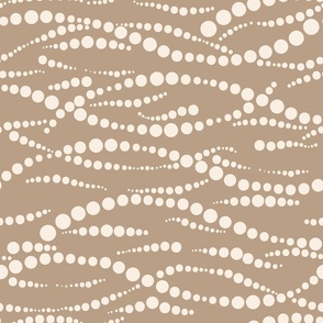 Dotted ocean wave lines horizontal - white on pastel brown background