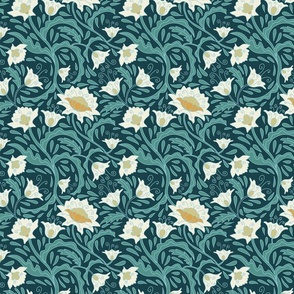 Barroco floral green and cream pattern